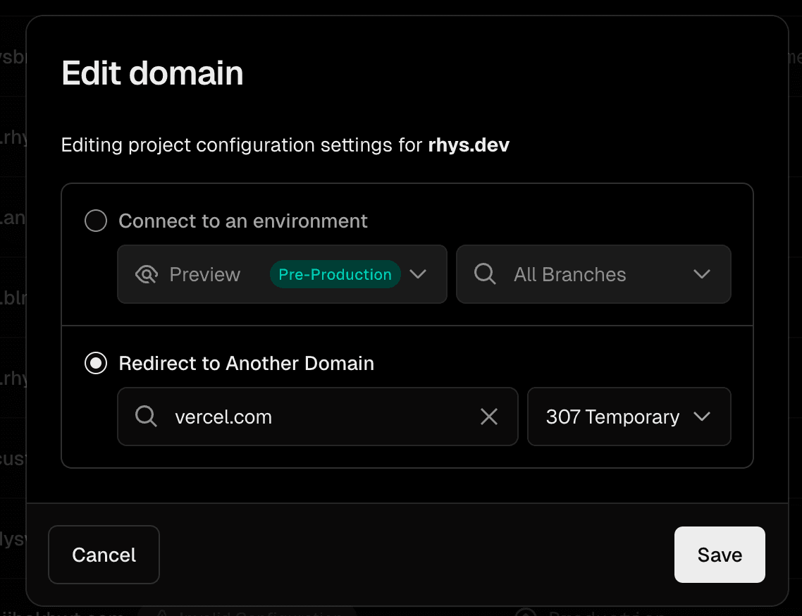 Edit domain modal.