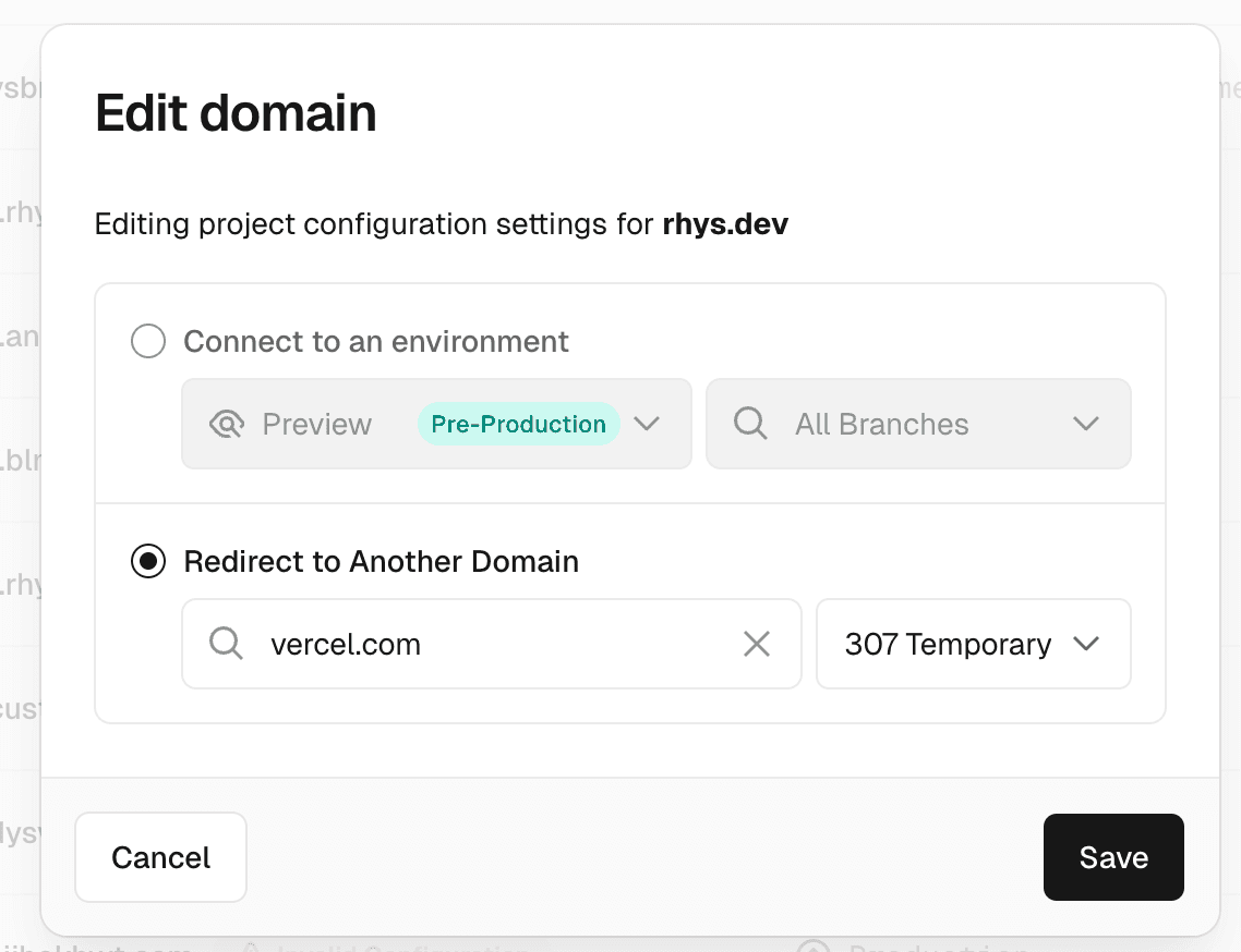 Edit domain modal.