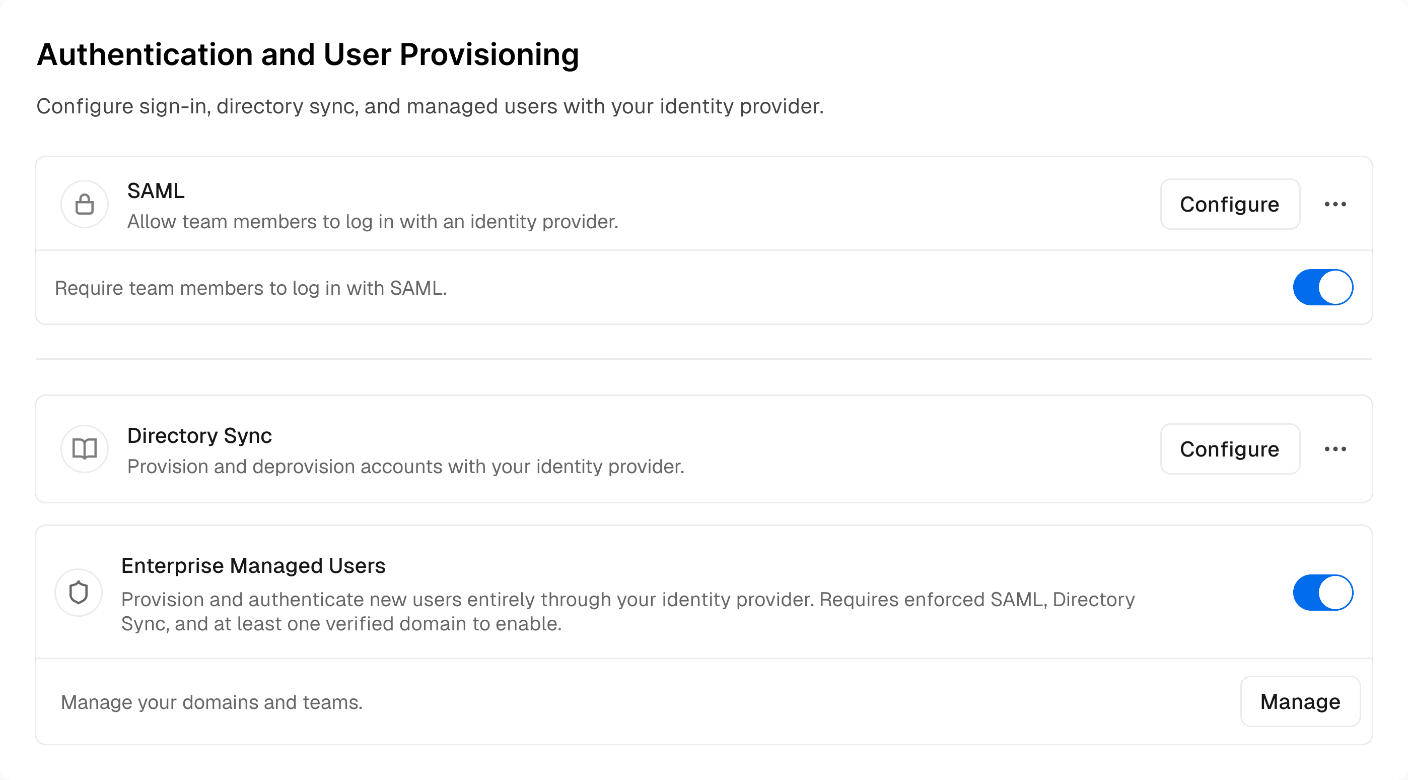 Enterprise Managed Users enabled for the team.