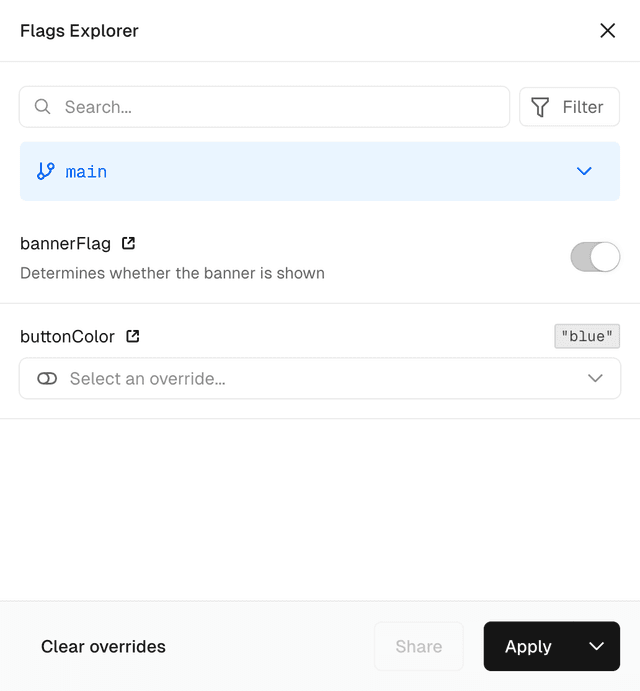 Default Feature Flag Values in Vercel Toolbar.