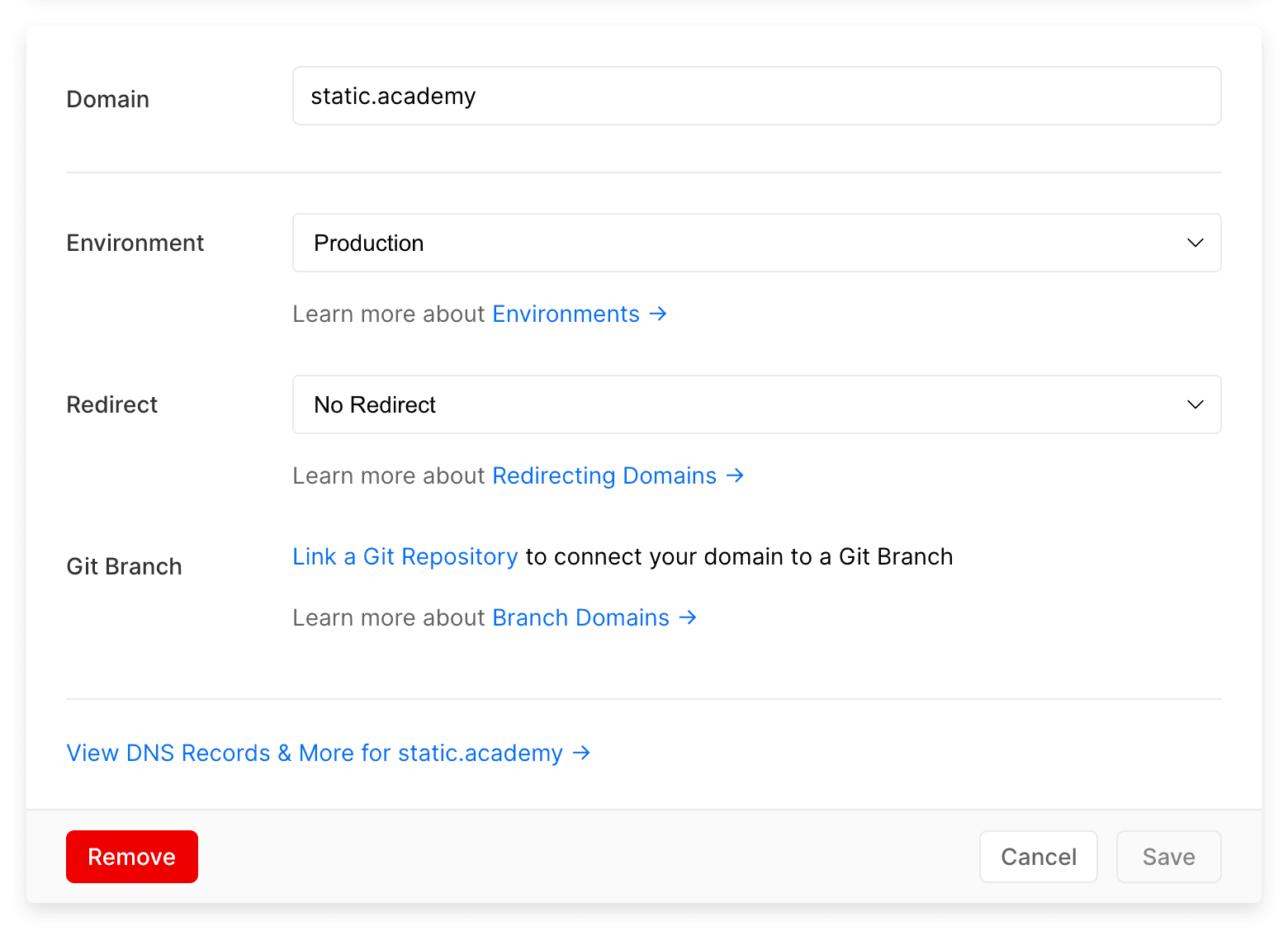 Configuring a redirect from the apex domain to the www subdomain.