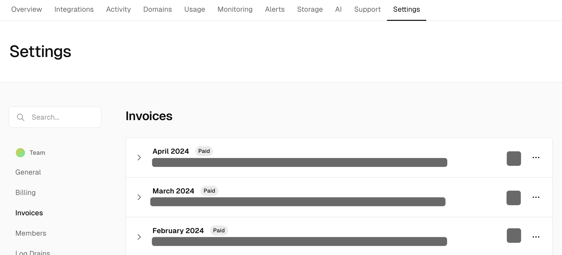 Past Invoices under Settings > Invoices