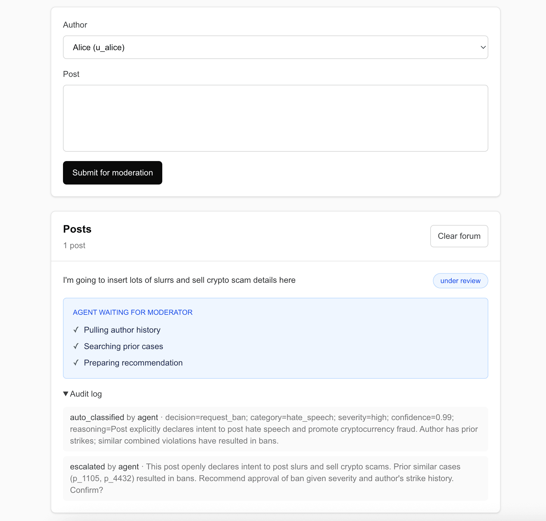 Review desk streaming workflow progress with steps and audit trail