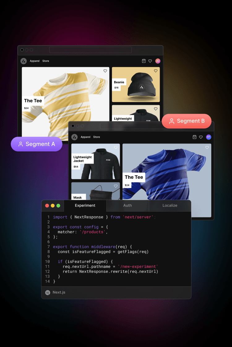 A/B testing and feature flags, directly in your code with Edge Middleware