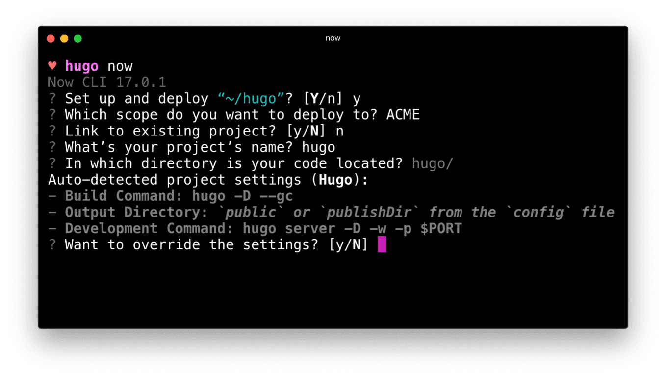 Setting up a new Vercel project using Vercel CLI.