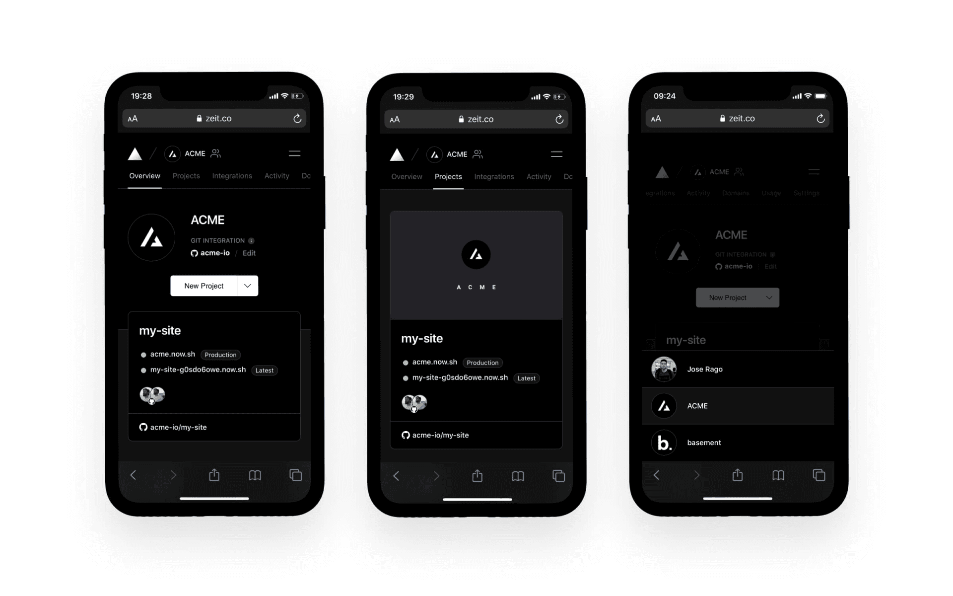 The Vercel Dashboard on mobile.