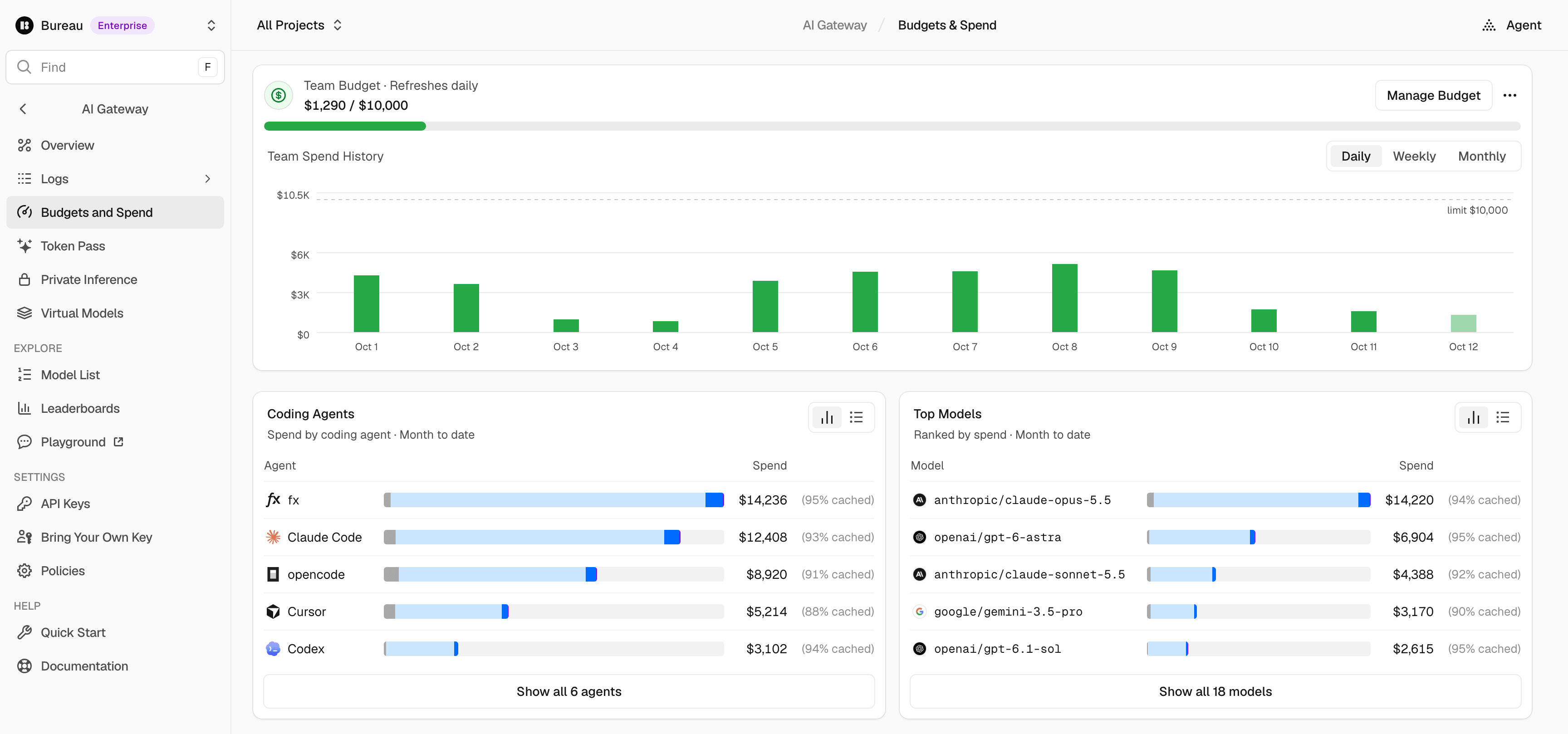 AI Gateway gives you central control over hundreds of models, including budgets for individual keys and projects.