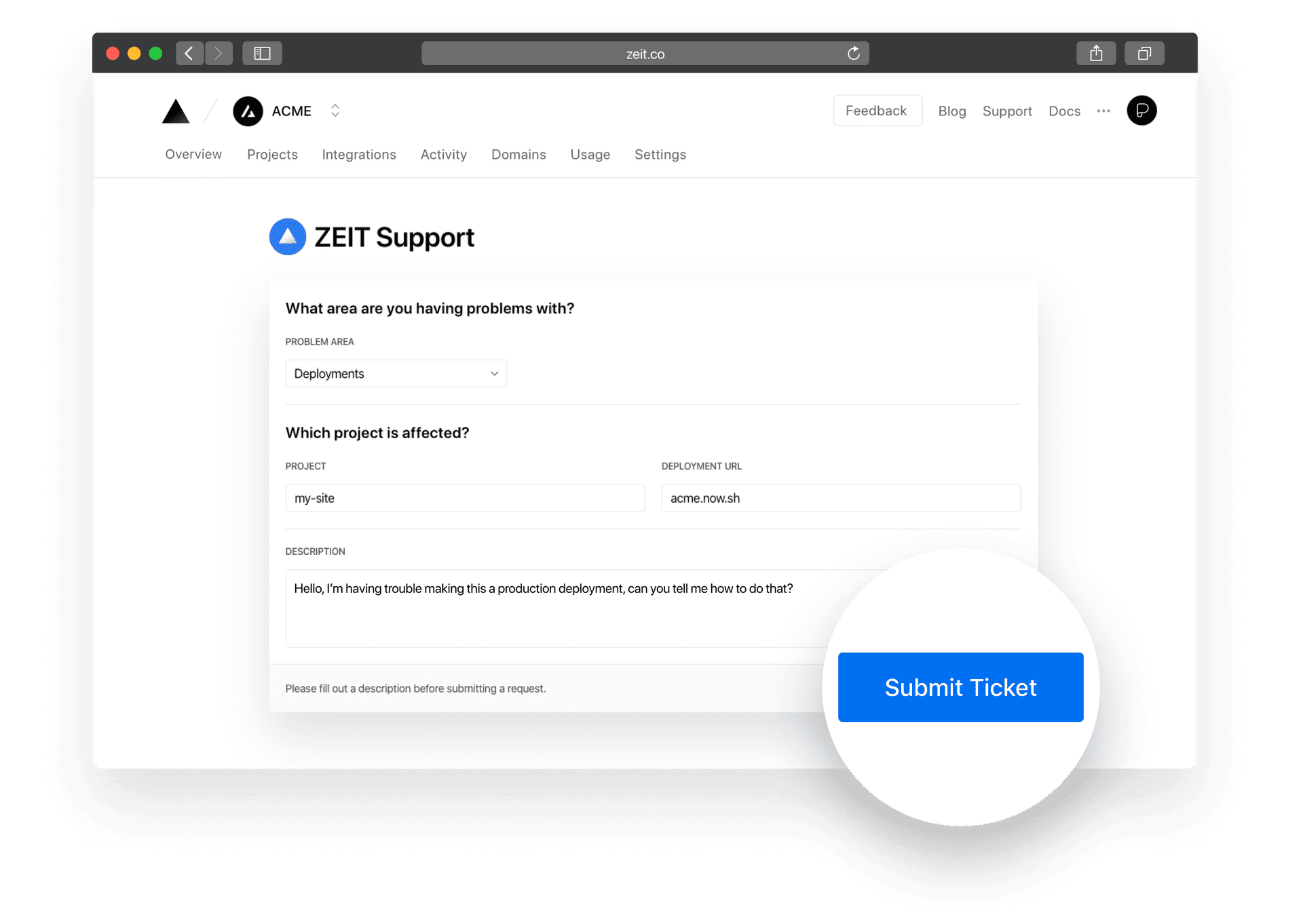 Completing the Support Form with the requested information.