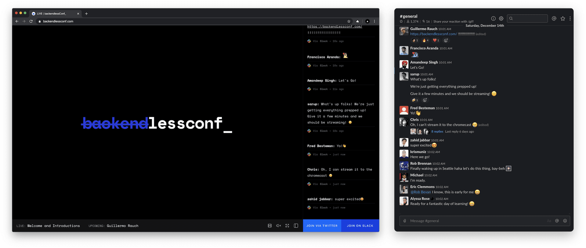 Live feed of chat activity next to the stream.