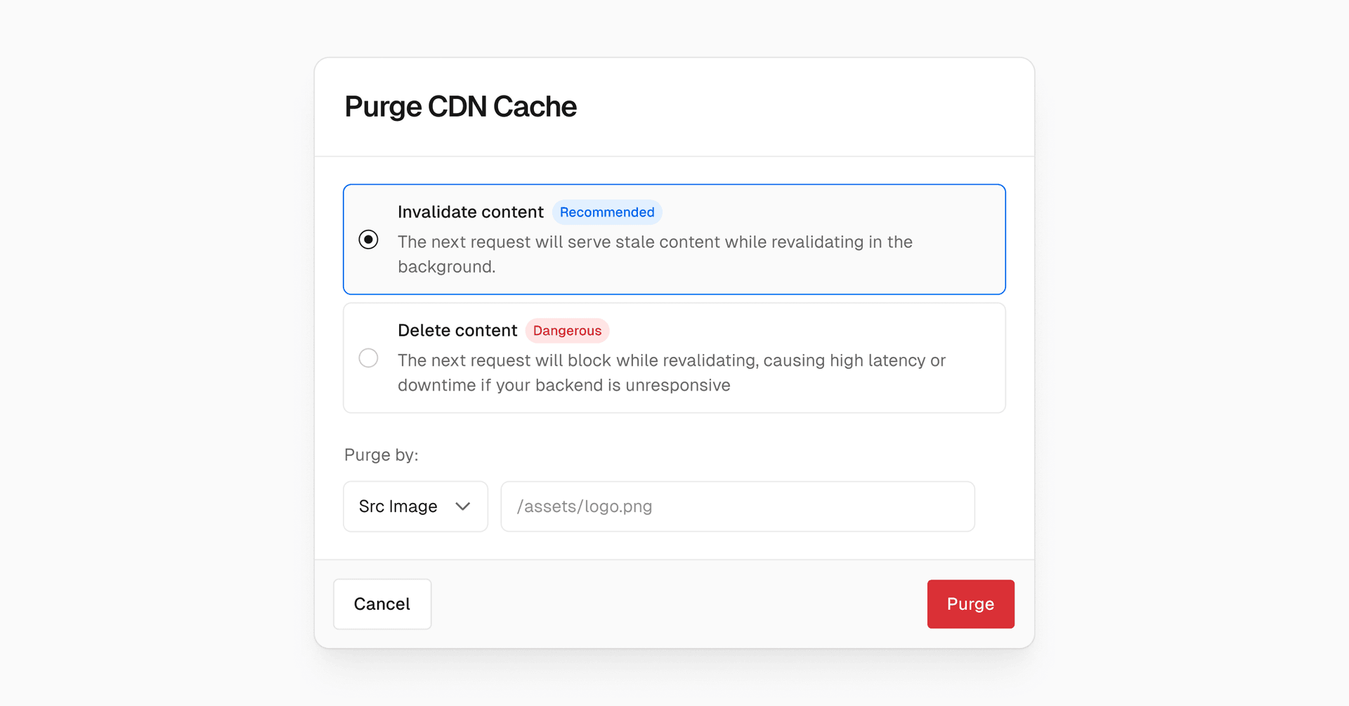 Purge CDN Cache by Source Image Screenshot