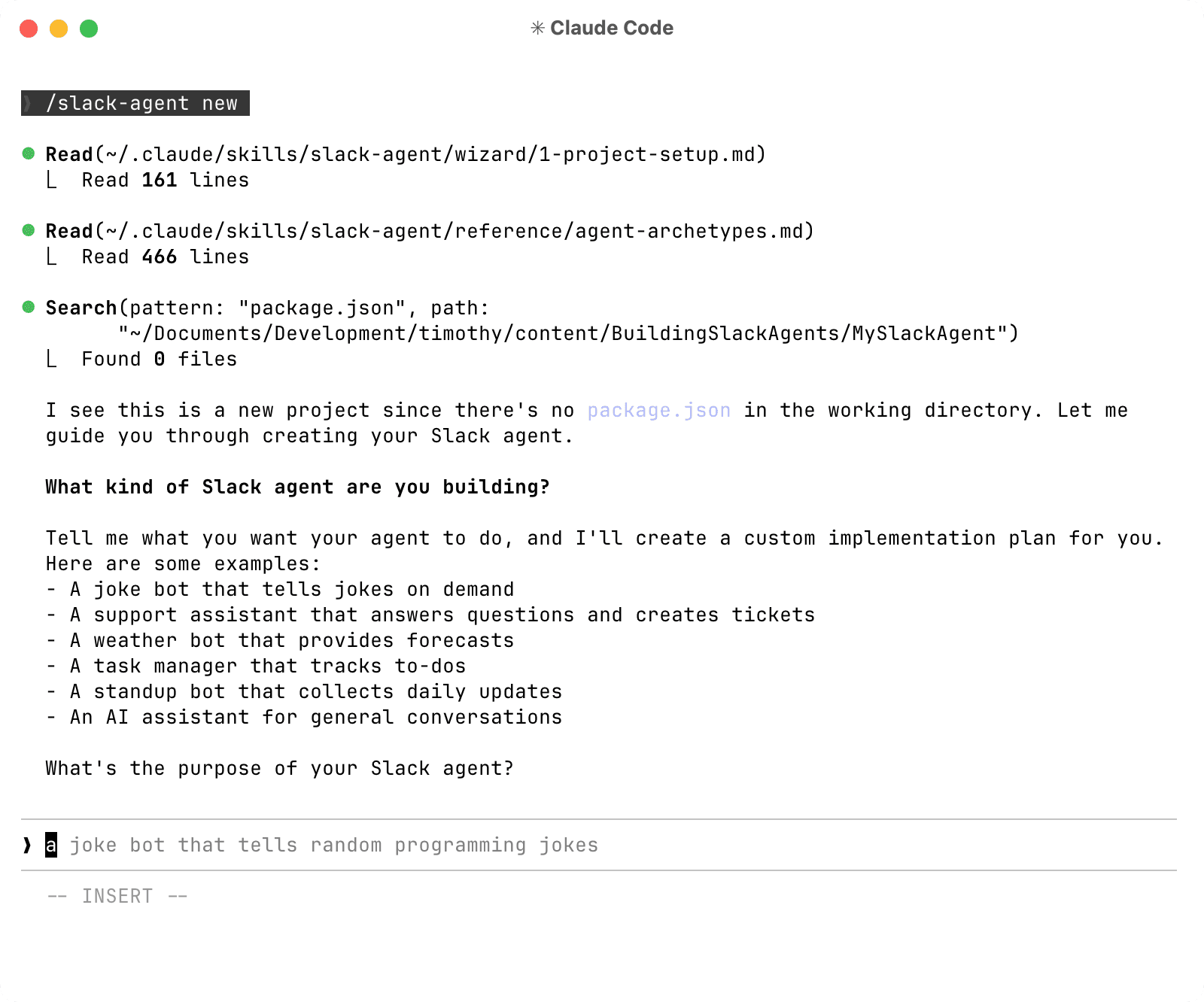 The wizard walks you through each stage in your terminal