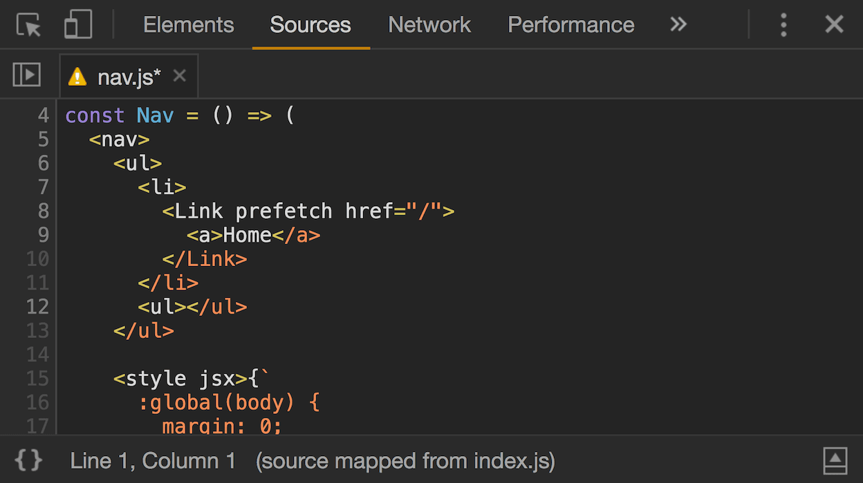 The source code is shown in the sources panel