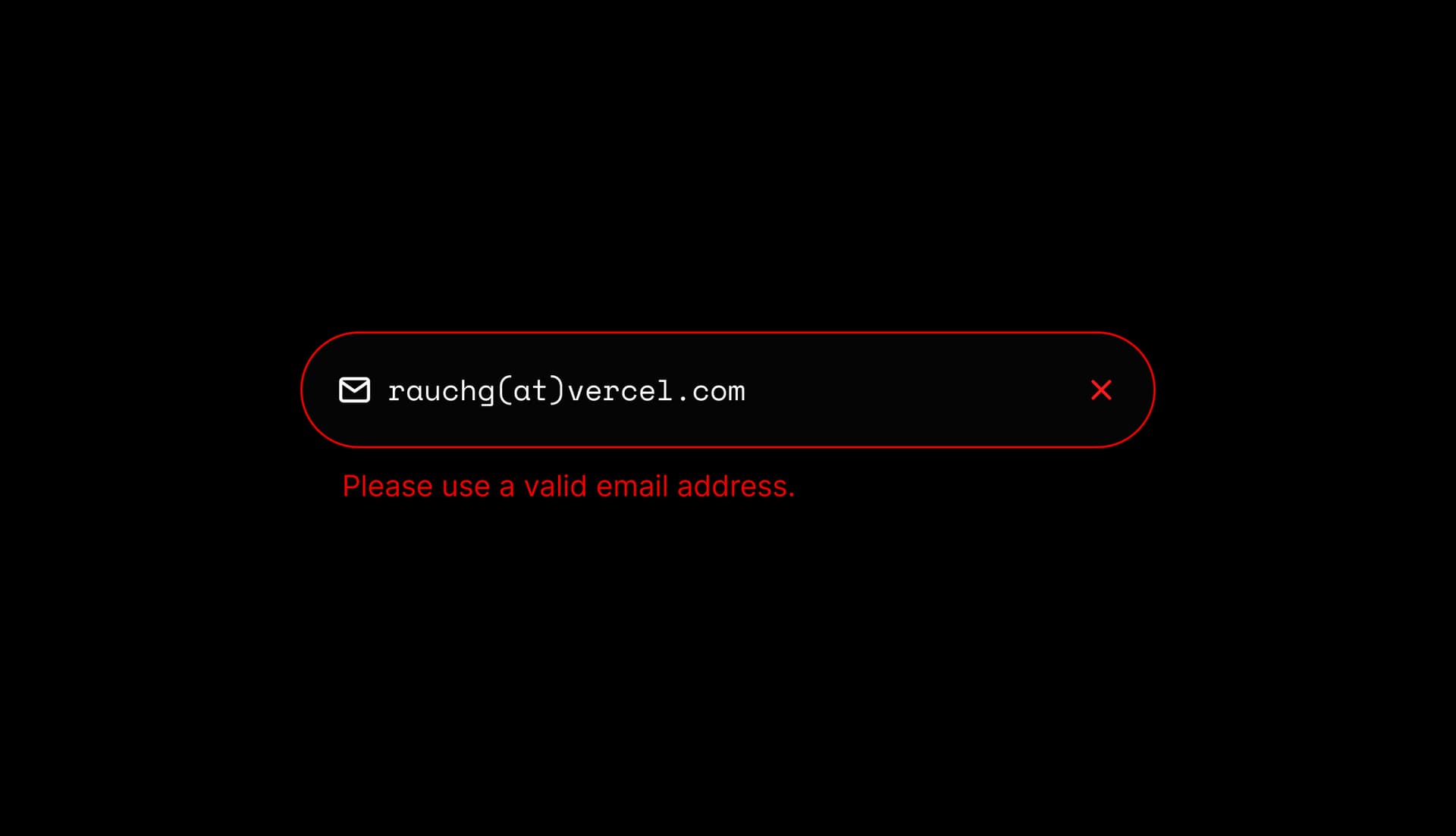 A screenshot of the email input on the Next.js Conf website with an error message saying “Please enter a valid email address”.