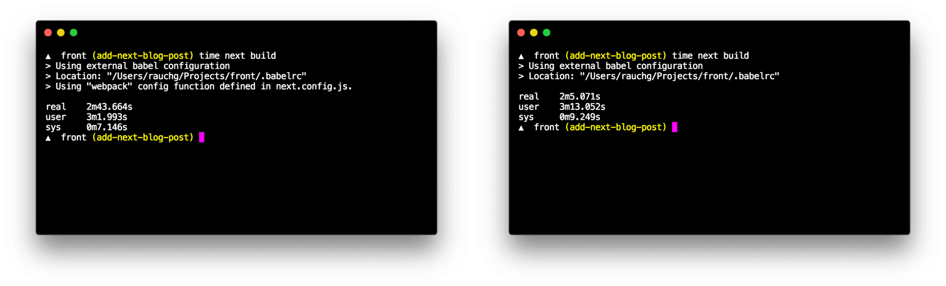 Our main application production build now takes 38 fewer seconds to complete