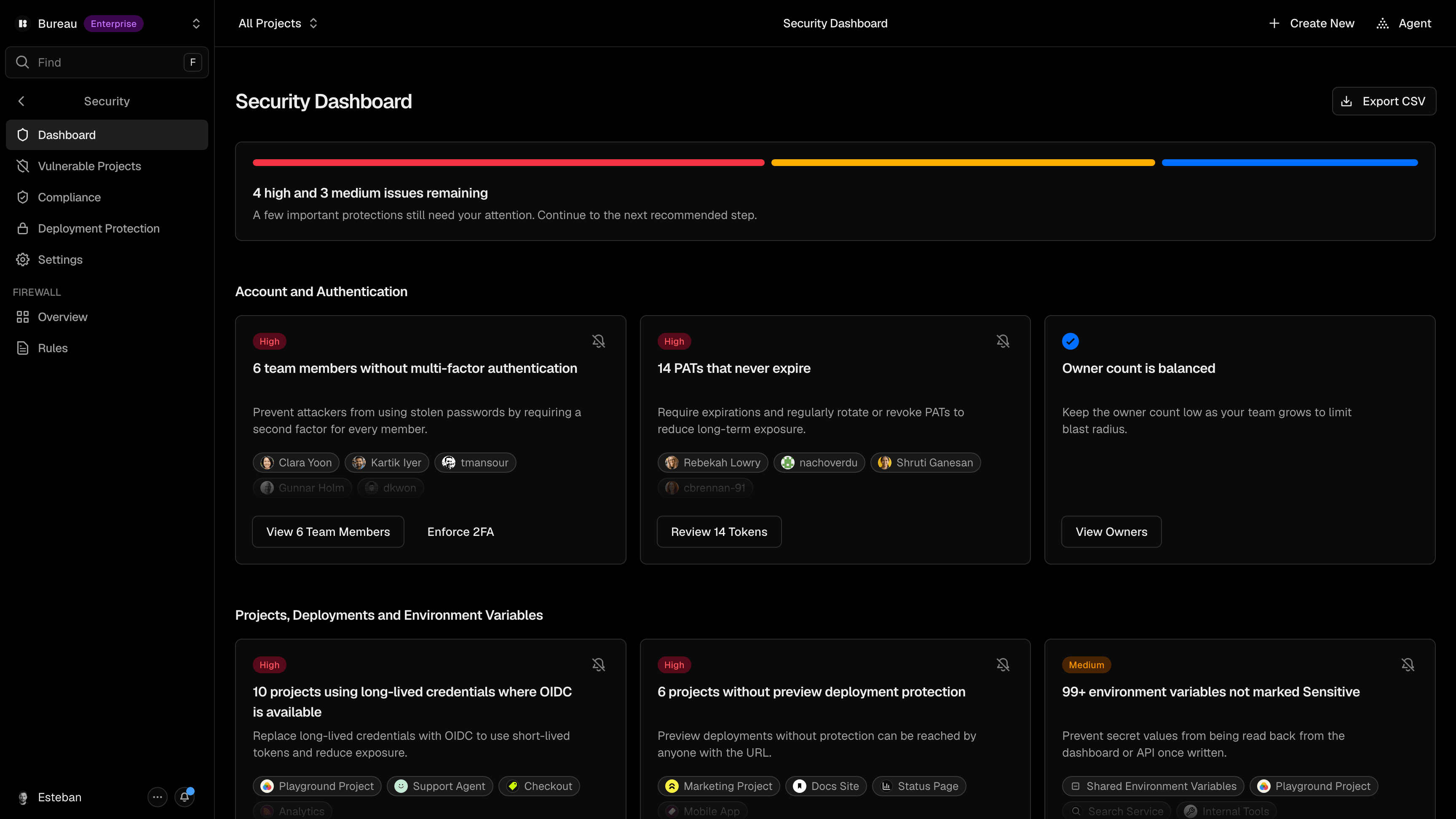 The Vercel Security Dashboard provides a global view of vulnerabilities across users and projects.