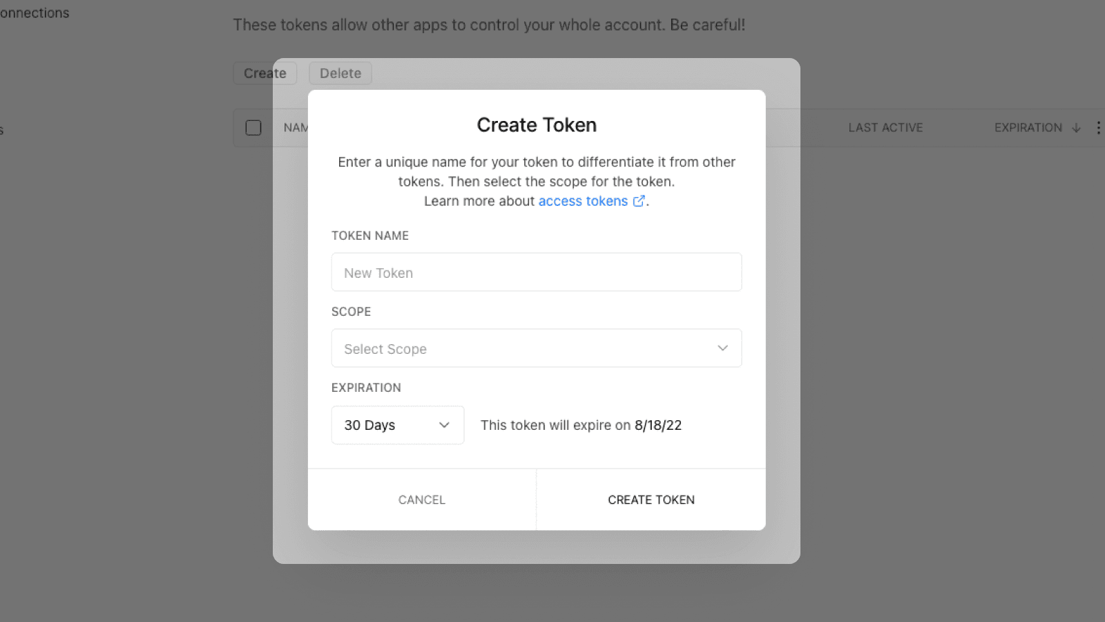 Access Token Expiration - Dark