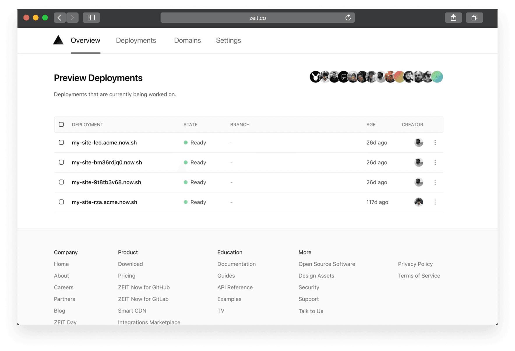 Preview Deployments from Git branches or deployed with Vercel.