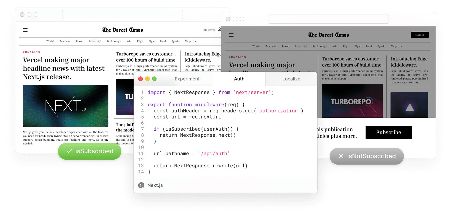 Vercel's Edge Network gives you access to powerful compute without added latency. Test locally, deploy globally, with zero configuration.