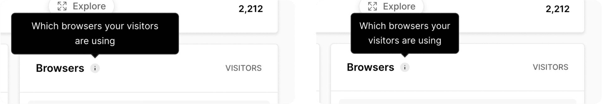 A tooltip on the Vercel site, before and after React Wrap Balancer.
