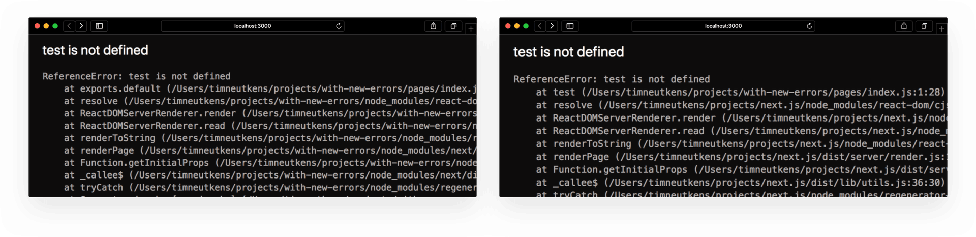 Errors now show the correct line, file and function name