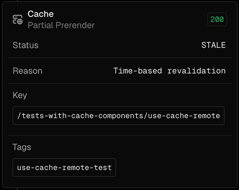 A STALE request with a Time-based revalidation reason in runtime logs.