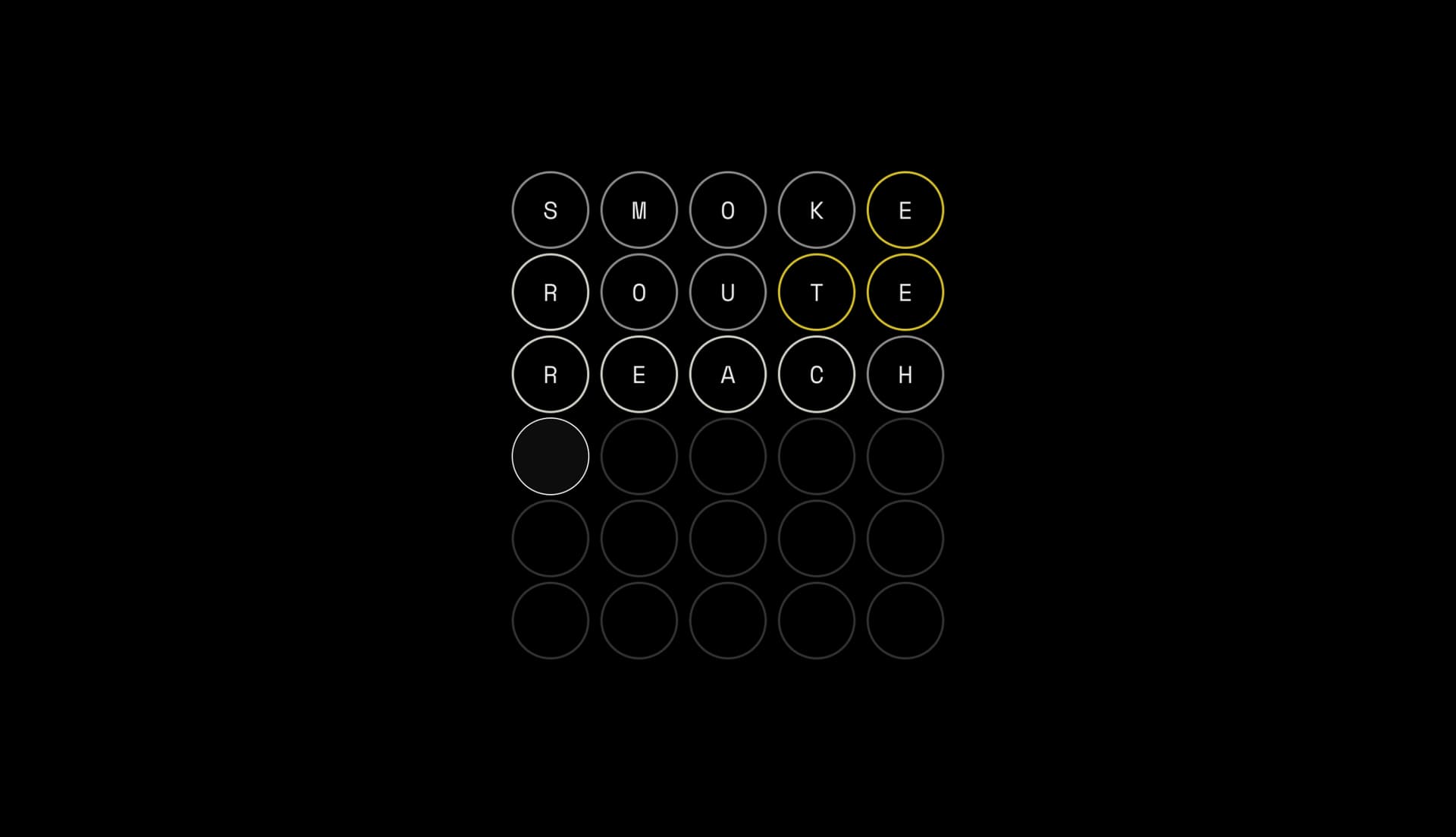 A screenshot of a Vordle gameboard emulating red-green color-blindness. The green colors to indicate exactly correct letters are now impossible to see.