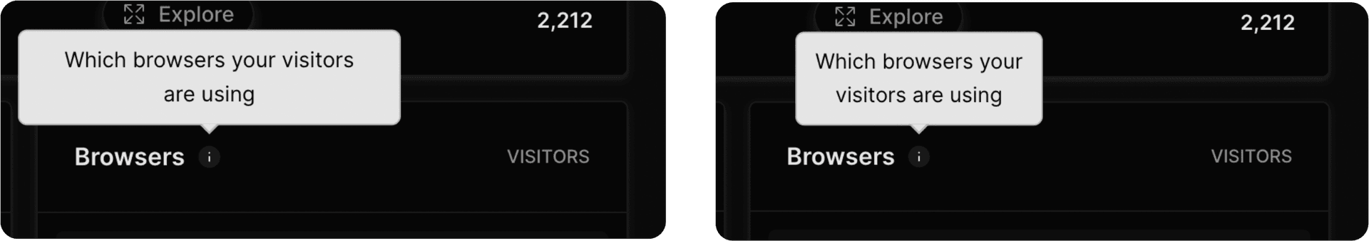 A tooltip on the Vercel site, before and after React Wrap Balancer.